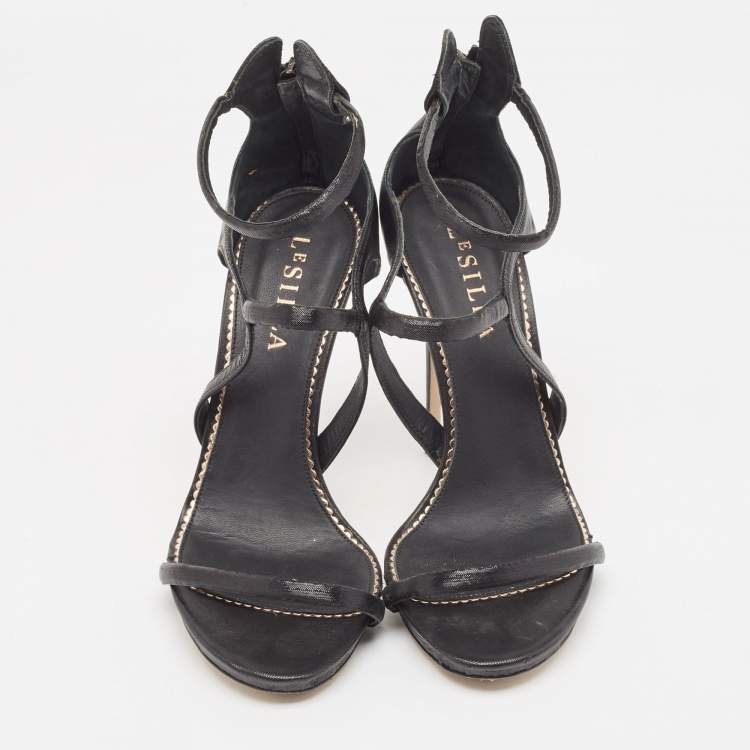 Pre Owned Le Silla Black Nylon Ankle Strap Sandals Size 38