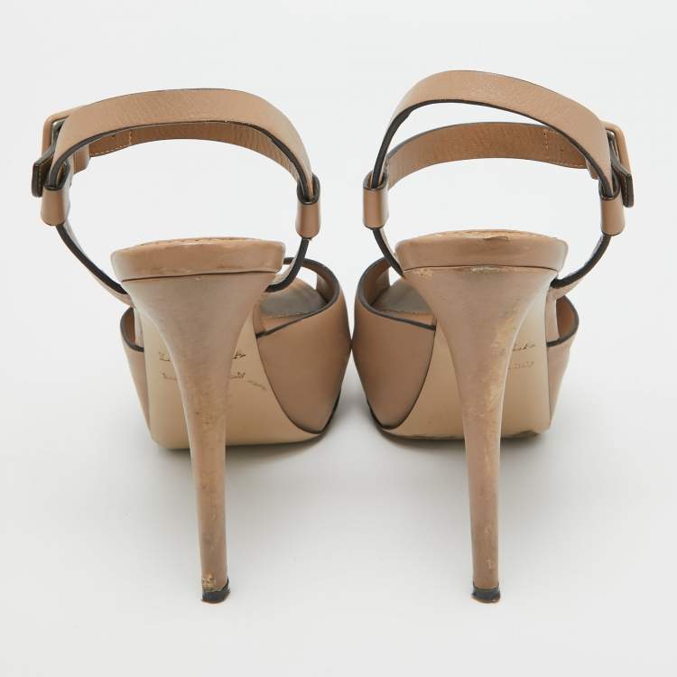 Pre Owned Le Silla Beige Leather Platform Ankle Strap Sandals Size 38