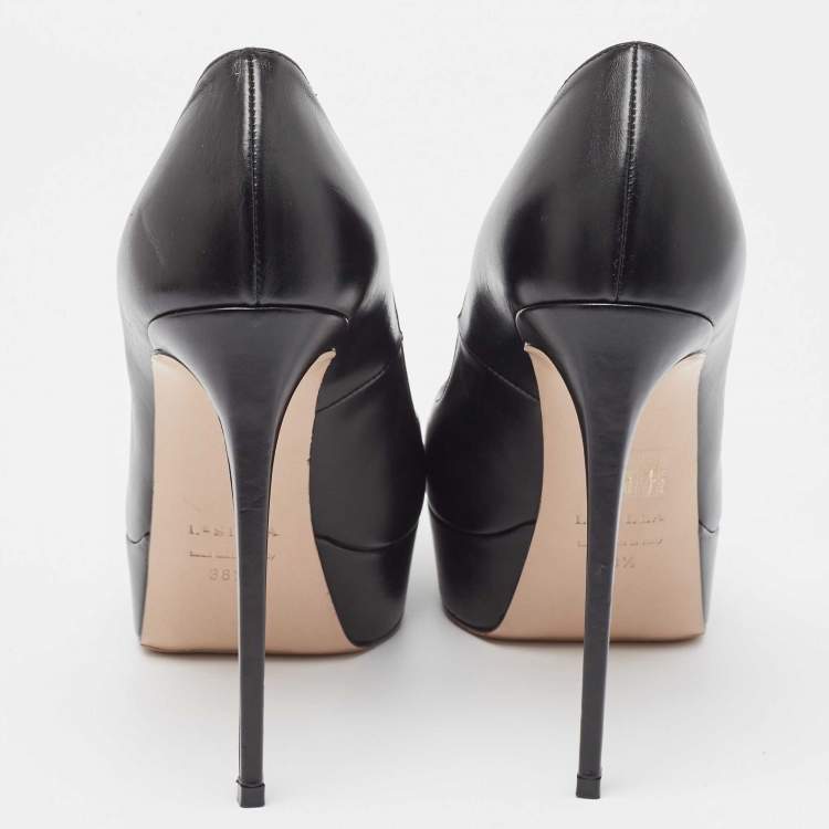 Pre Owned Le Silla Black Leather Platform Pointed Toe Pumps Size 38.5