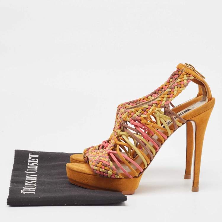 Pre Owned Le Silla Multicolor Suede Woven Platform Sandals Size 36.5