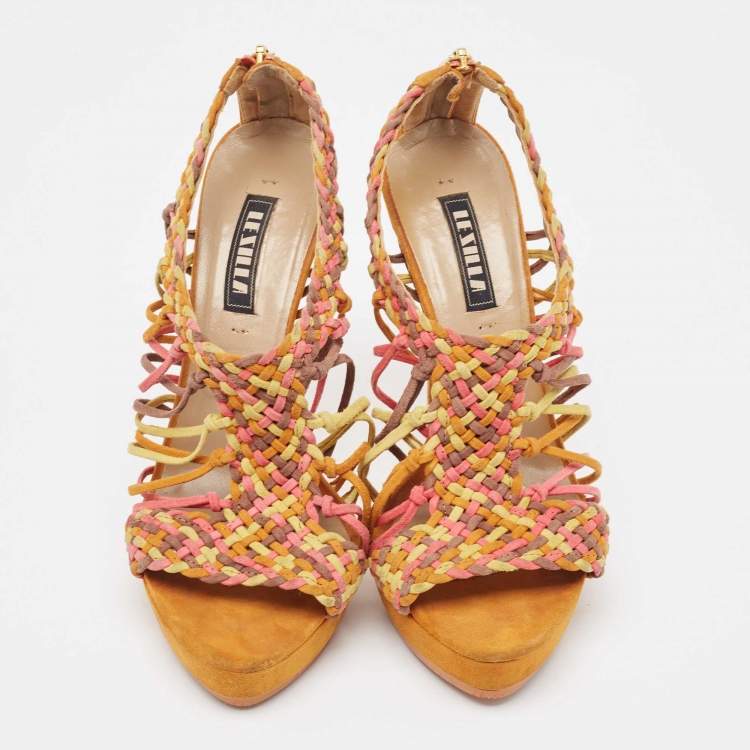 Pre Owned Le Silla Multicolor Suede Woven Platform Sandals Size 36.5