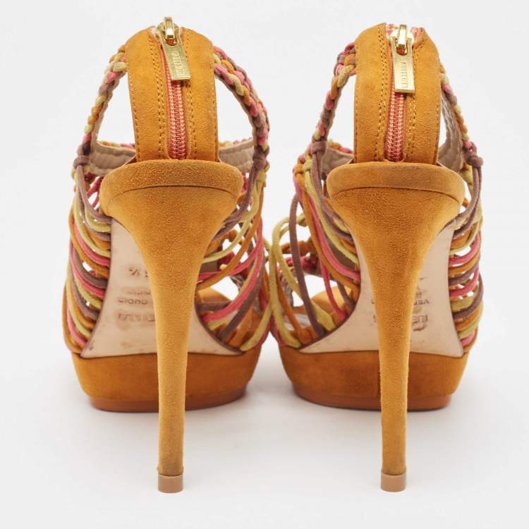 Pre Owned Le Silla Multicolor Suede Woven Platform Sandals Size 36.5