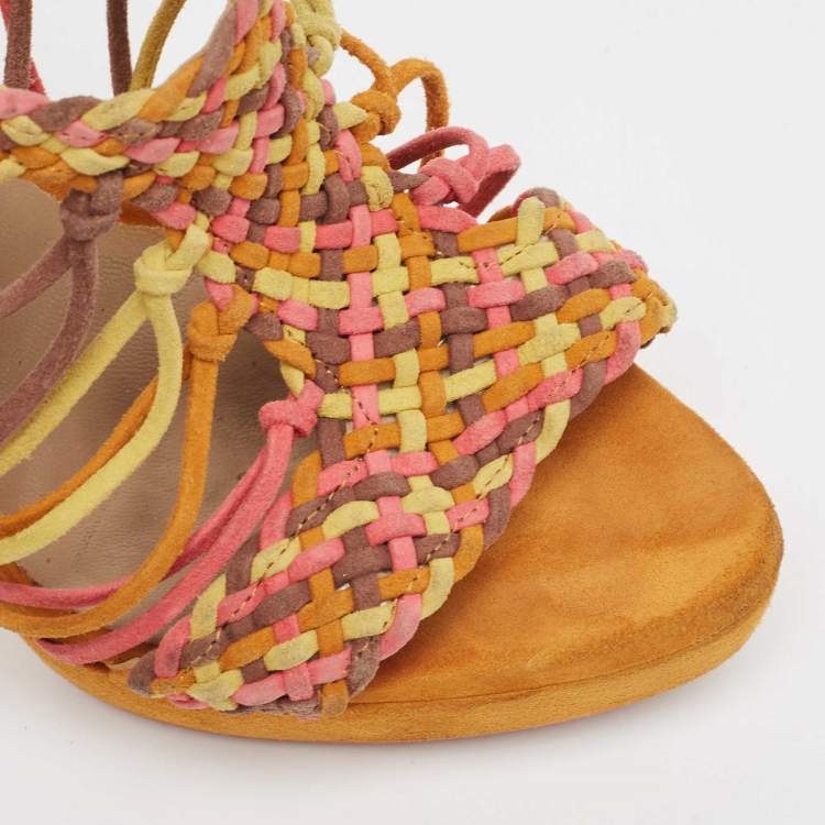Pre Owned Le Silla Multicolor Suede Woven Platform Sandals Size 36.5