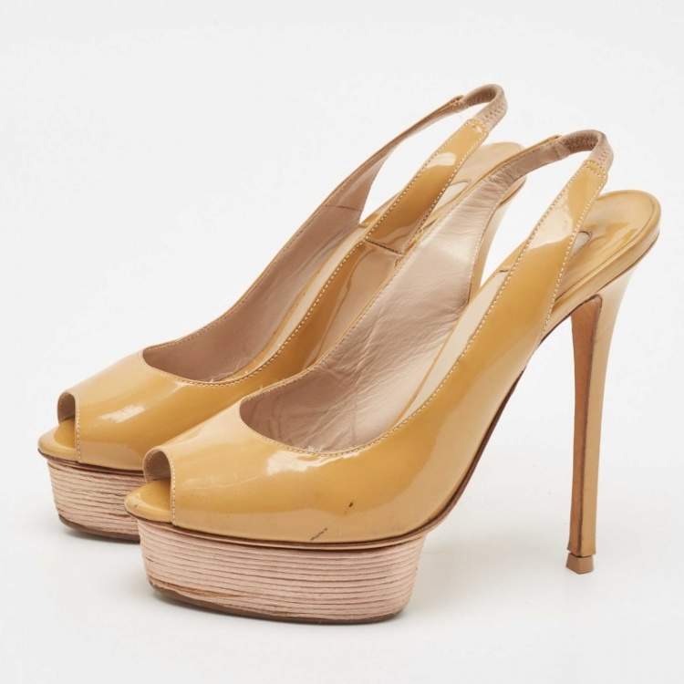 Pre Owned Le Silla Beige Patent Leather Slingback Platform Sandals Size 37