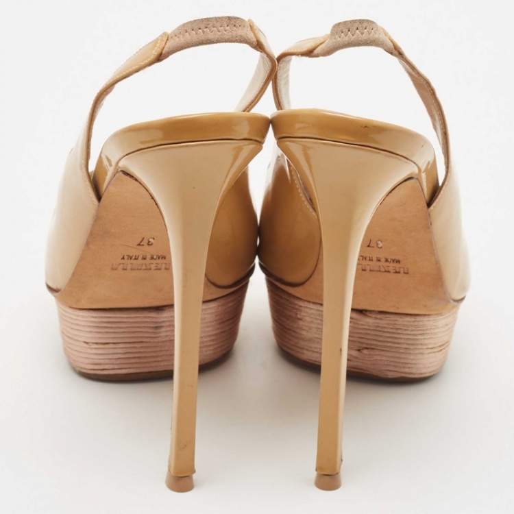 Pre Owned Le Silla Beige Patent Leather Slingback Platform Sandals Size 37