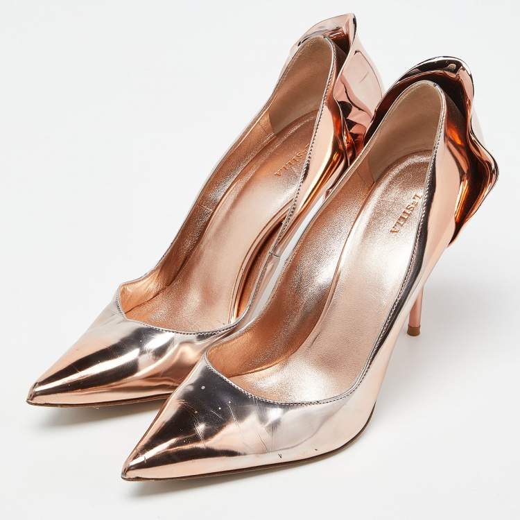 Pre Owned Le Silla Rose Gold Leather Petalo Pumps Size 41
