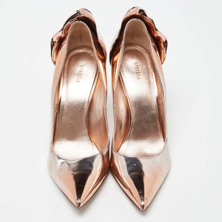 Pre Owned Le Silla Rose Gold Leather Petalo Pumps Size 41