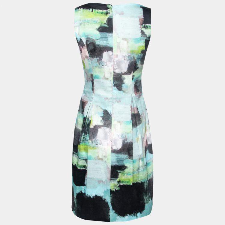 Pre Owned Lela Rose Multicolor Abstract Print Cotton Bateau Neck Sheath Dress S