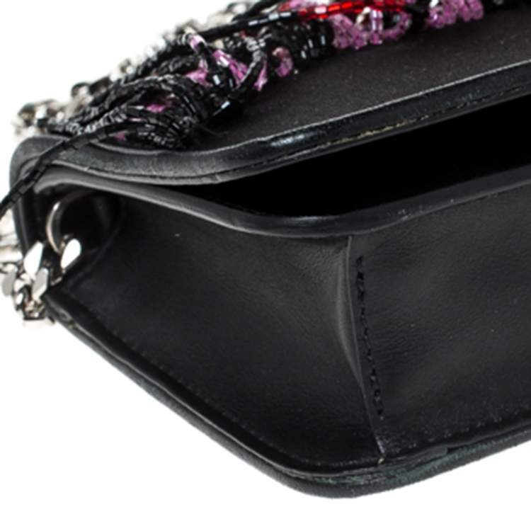 Pre Owned Les Petits Joueurs Black Ginny Palms Fringe Chain Clutch