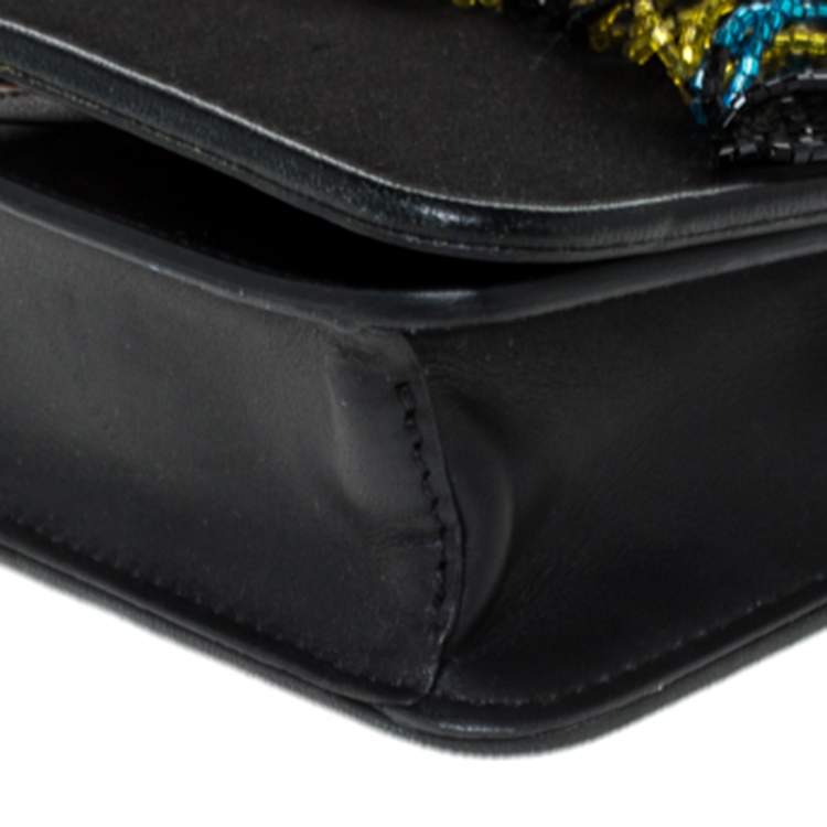 Pre Owned Les Petits Joueurs Black Ginny Palms Fringe Chain Clutch