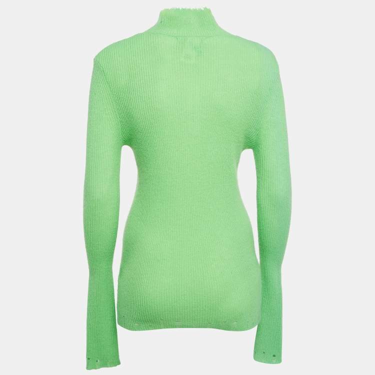Pre Owned Les Rêveries Acid Green Cashmere Turtleneck Sweater M