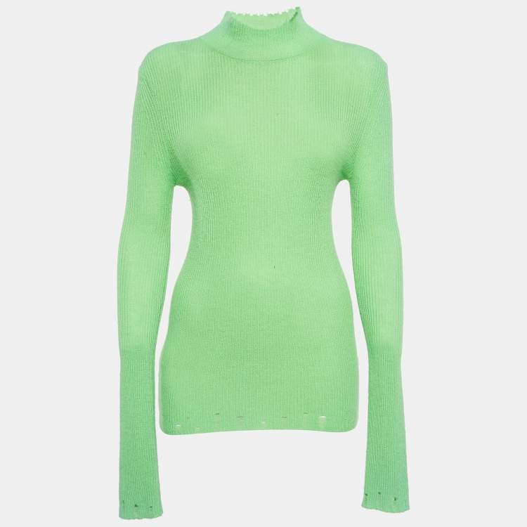 Pre Owned Les Rêveries Acid Green Cashmere Turtleneck Sweater M