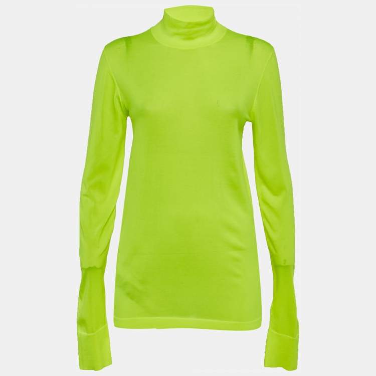 Pre Owned Les Reveries Neon Green Stretch Knit Turtleneck Sweatshirt L