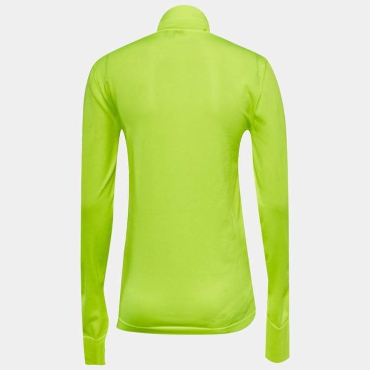 Pre Owned Les Reveries Neon Green Stretch Knit Turtleneck Sweatshirt L