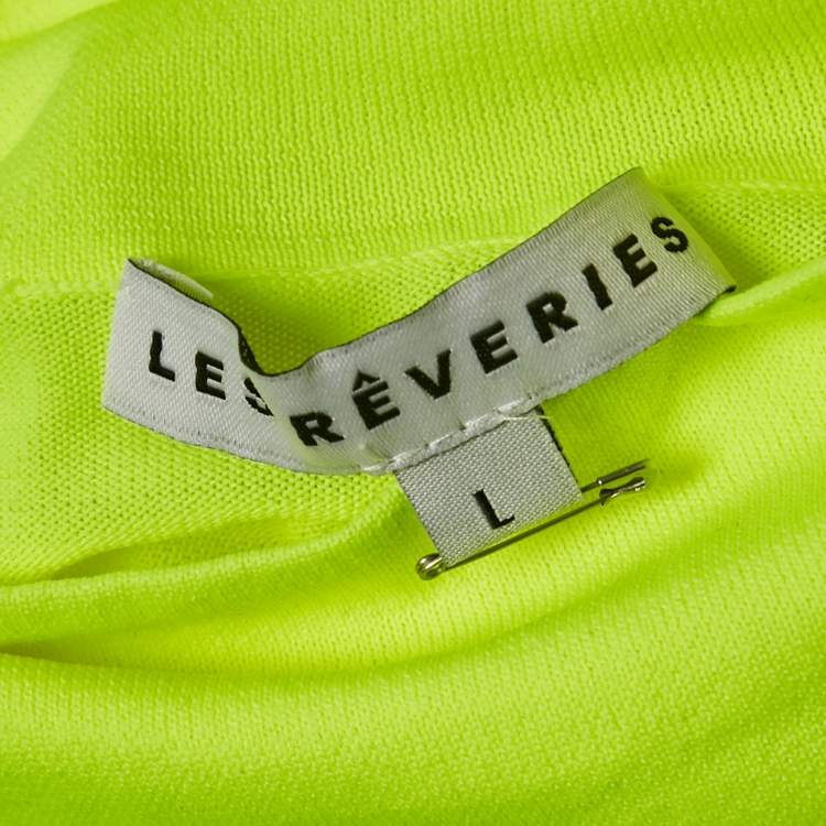 Pre Owned Les Reveries Neon Green Stretch Knit Turtleneck Sweatshirt L
