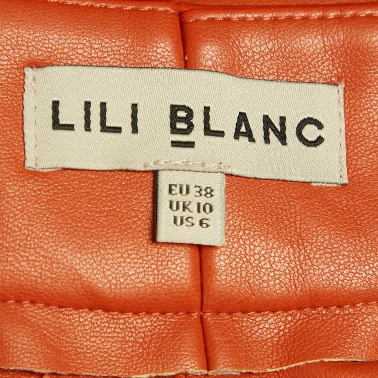 Pre Owned LILI BLANC Burnt Orange Faux Leather Pants Suit M