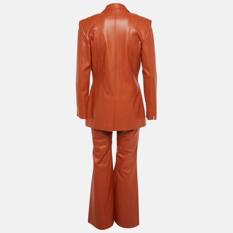 Pre Owned LILI BLANC Burnt Orange Faux Leather Pants Suit M