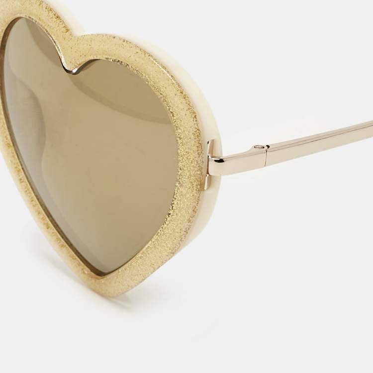 Pre Owned Linda Farrow x Markus Lupfer Gold/Black Glitter Heart Shape Sunglasses