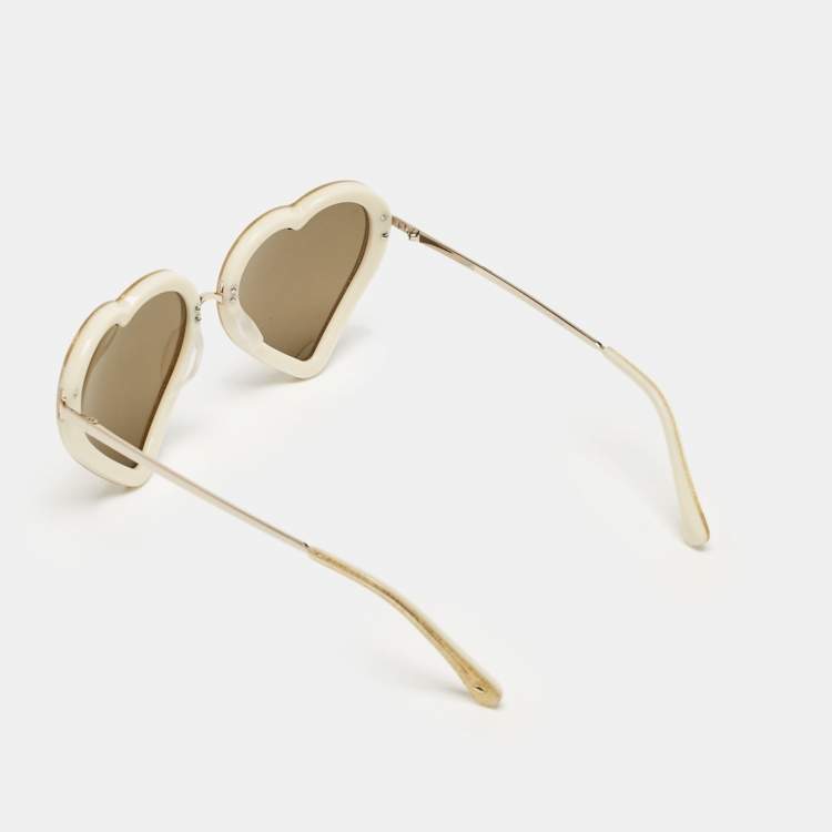 Pre Owned Linda Farrow x Markus Lupfer Gold/Black Glitter Heart Shape Sunglasses