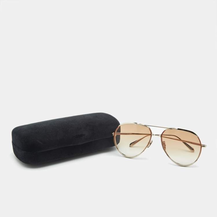 Pre Owned Linda Farrow Gold Tone/Brown Gradient Matisse Aviator Sunglasses