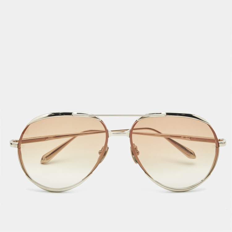 Pre Owned Linda Farrow Gold Tone/Brown Gradient Matisse Aviator Sunglasses