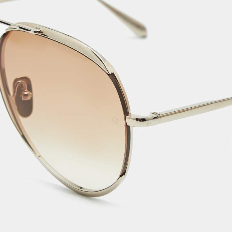 Pre Owned Linda Farrow Gold Tone/Brown Gradient Matisse Aviator Sunglasses