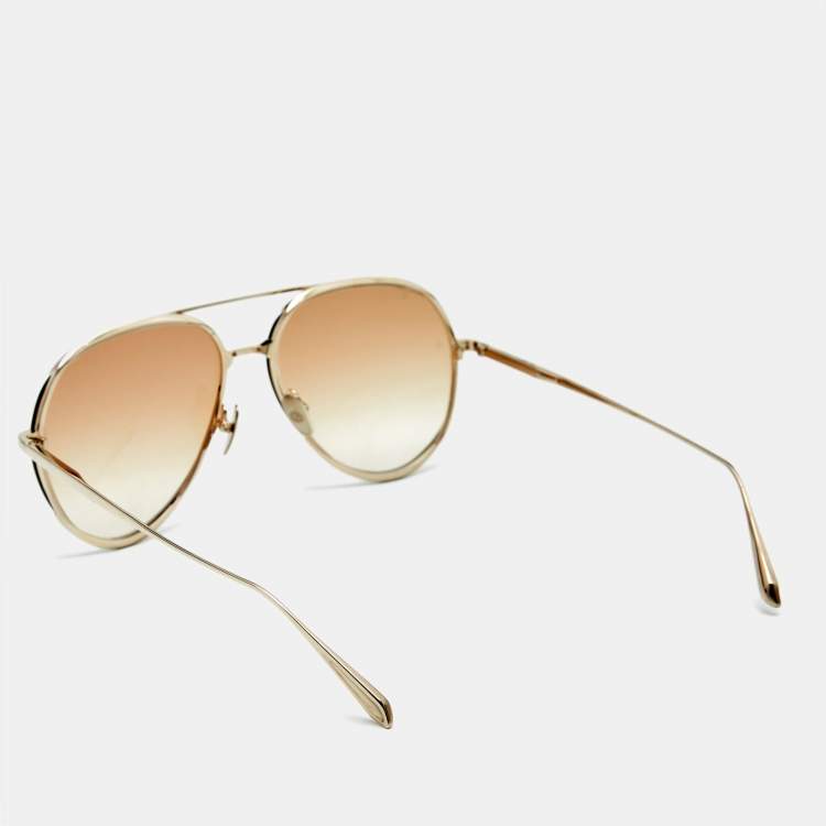 Pre Owned Linda Farrow Gold Tone/Brown Gradient Matisse Aviator Sunglasses