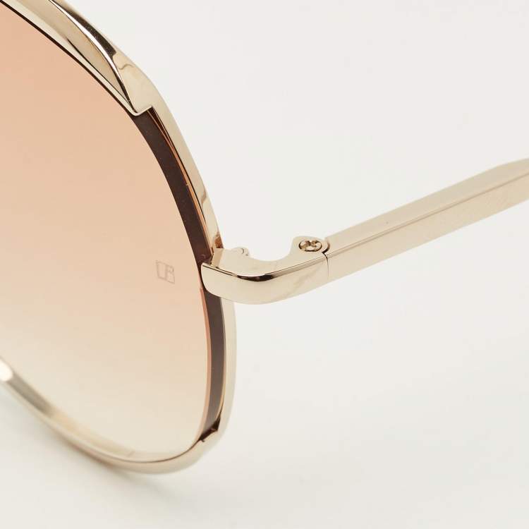 Pre Owned Linda Farrow Brown/Gold Tone Gradient Matisse Aviator Sunglasses