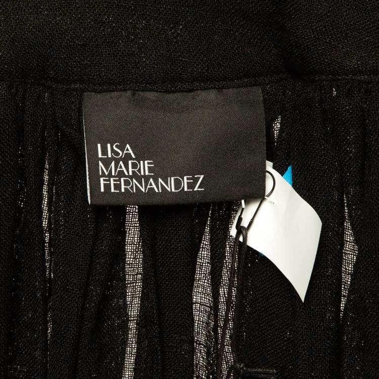 Pre Owned Lisa Marie Fernandez Black Organic Linen Belted Sheer Jumpsuit M