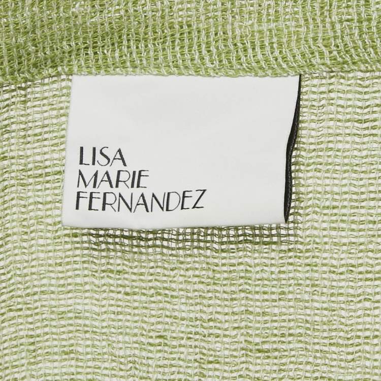 Pre Owned Lisa Marie Fernandez Green Textured Linen Wrap Top and Skirt Set M