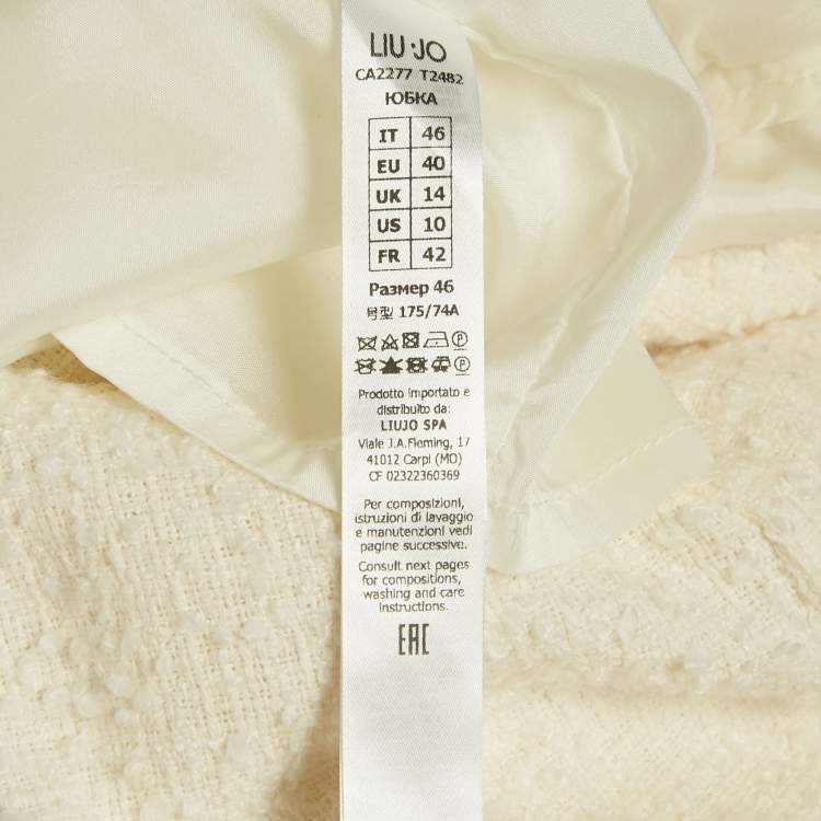 Pre Owned Liu Jo Off-White Boucle Sleeveless Jacket and Skirt Set M
