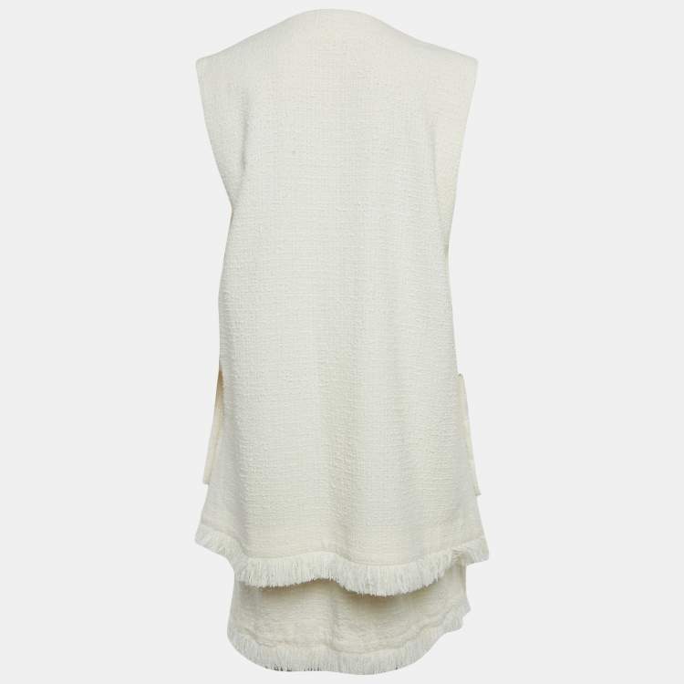 Pre Owned Liu Jo Off-White Boucle Sleeveless Jacket and Skirt Set M