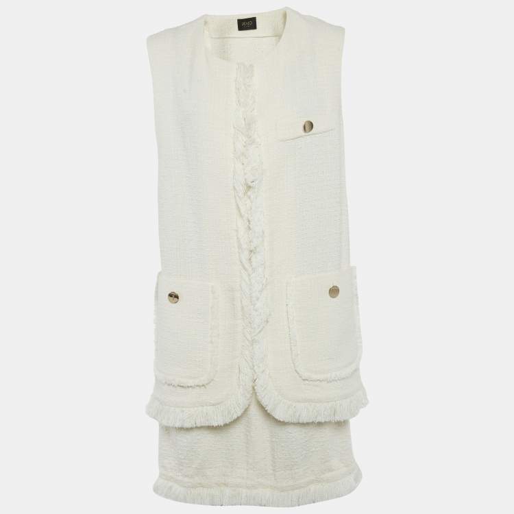 Pre Owned Liu Jo Off-White Boucle Sleeveless Jacket and Skirt Set M