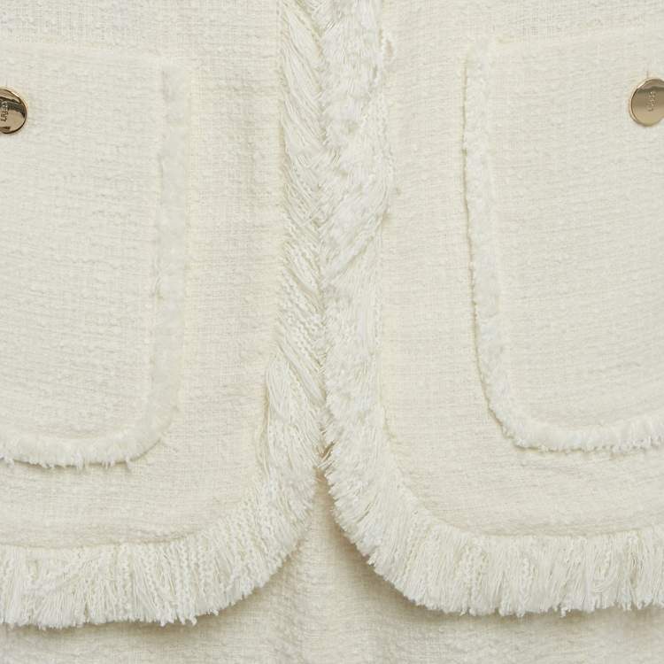 Pre Owned Liu Jo Off-White Boucle Sleeveless Jacket and Skirt Set M