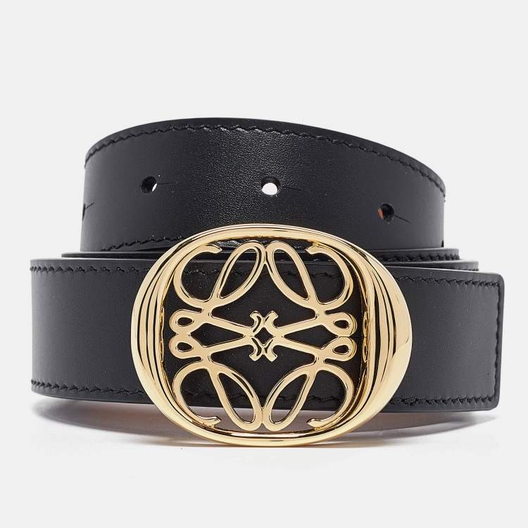 Pre Owned Loewe Black/Brown Leather Anagram Reversible Belt 80CM