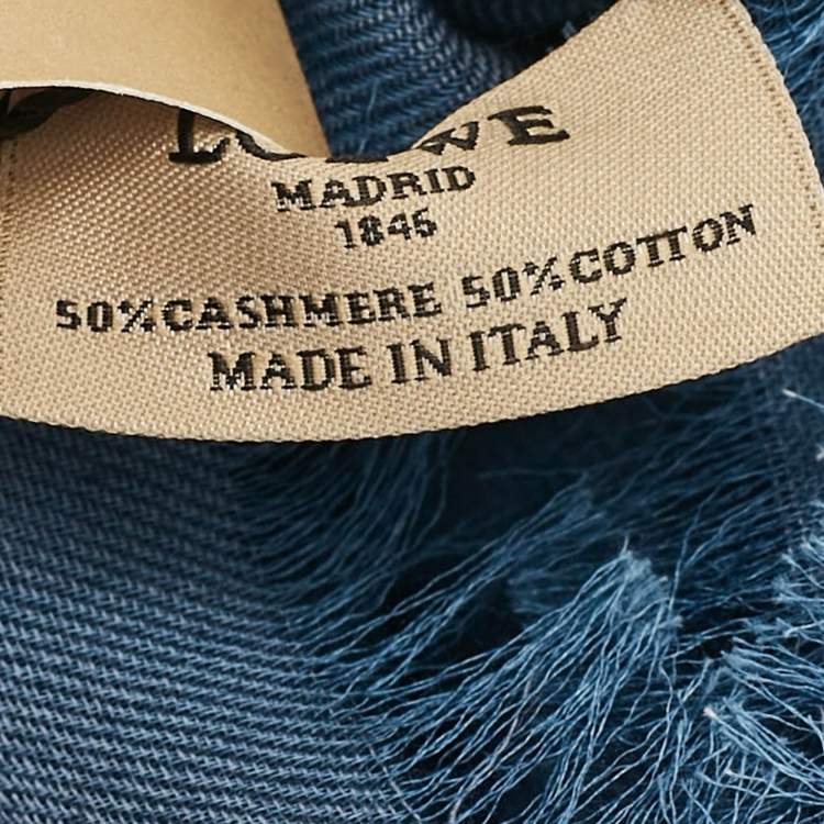 Pre Owned Loewe Blue Print Cotton and Cashmere Fringed Scarf