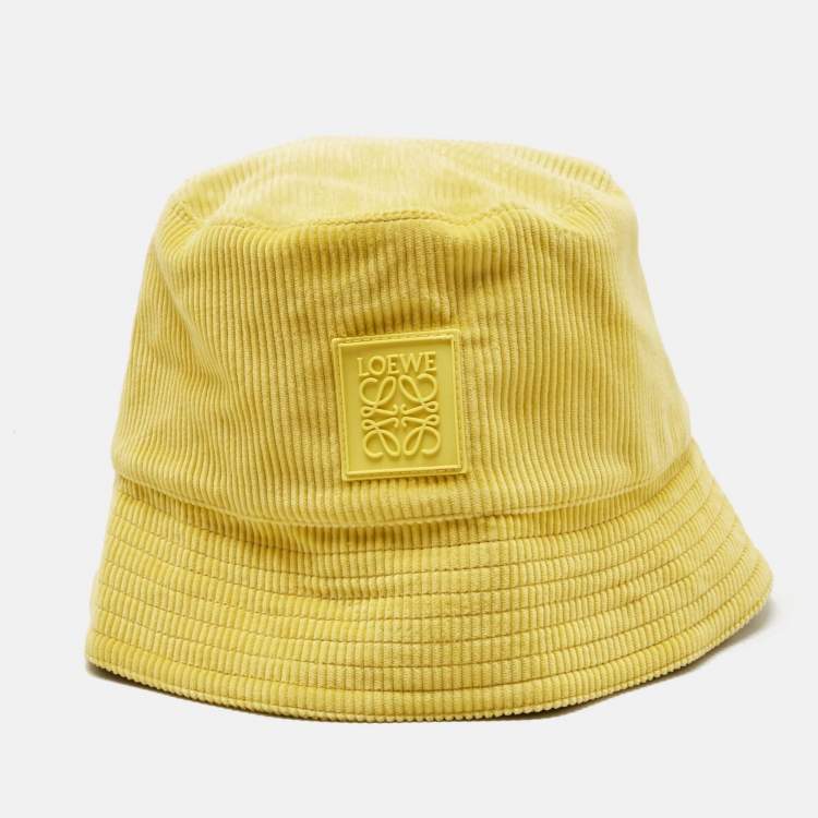 Pre Owned Loewe Yellow Cotton Corduroy Anagram Patch Bucket Hat Size 58