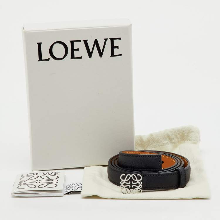 Pre Owned Loewe Black Leather Anagram Slim Waist Belt 95CM
