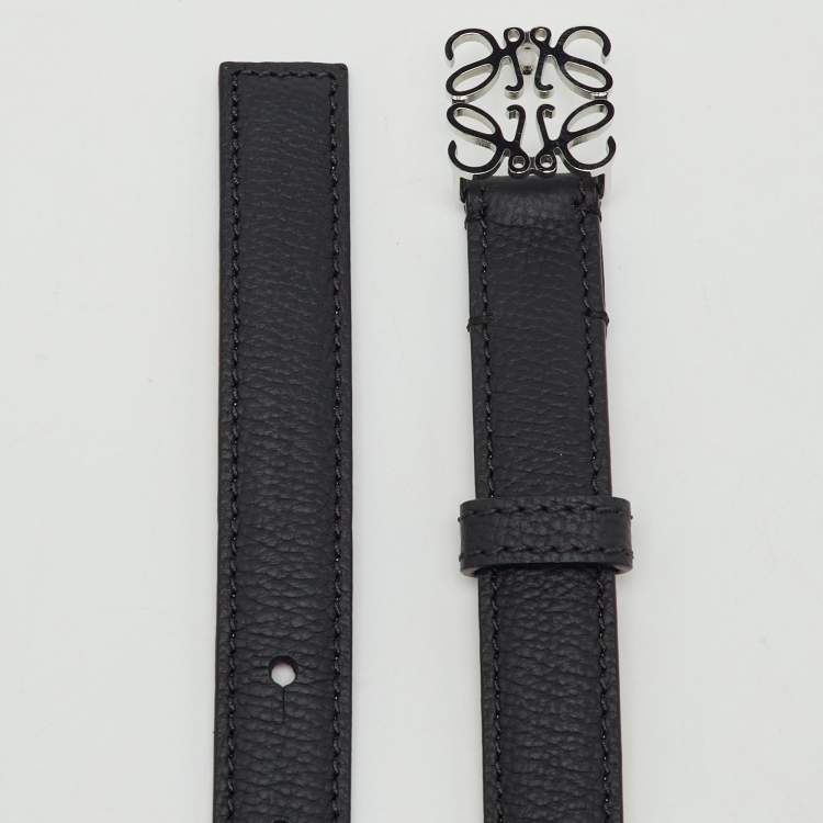 Pre Owned Loewe Black Leather Anagram Slim Waist Belt 95CM