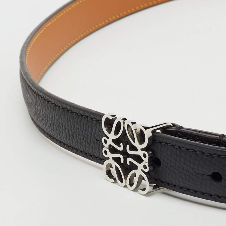 Pre Owned Loewe Black Leather Anagram Slim Waist Belt 95CM