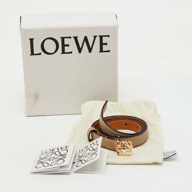 Pre Owned Loewe Beige/Tan Leather Anagram Slim Buckle Belt 70CM