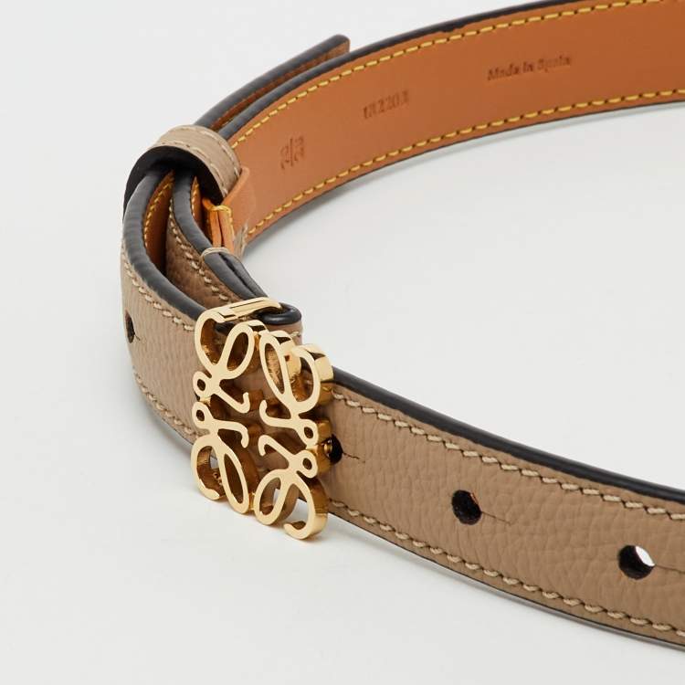 Pre Owned Loewe Beige/Tan Leather Anagram Slim Buckle Belt 70CM