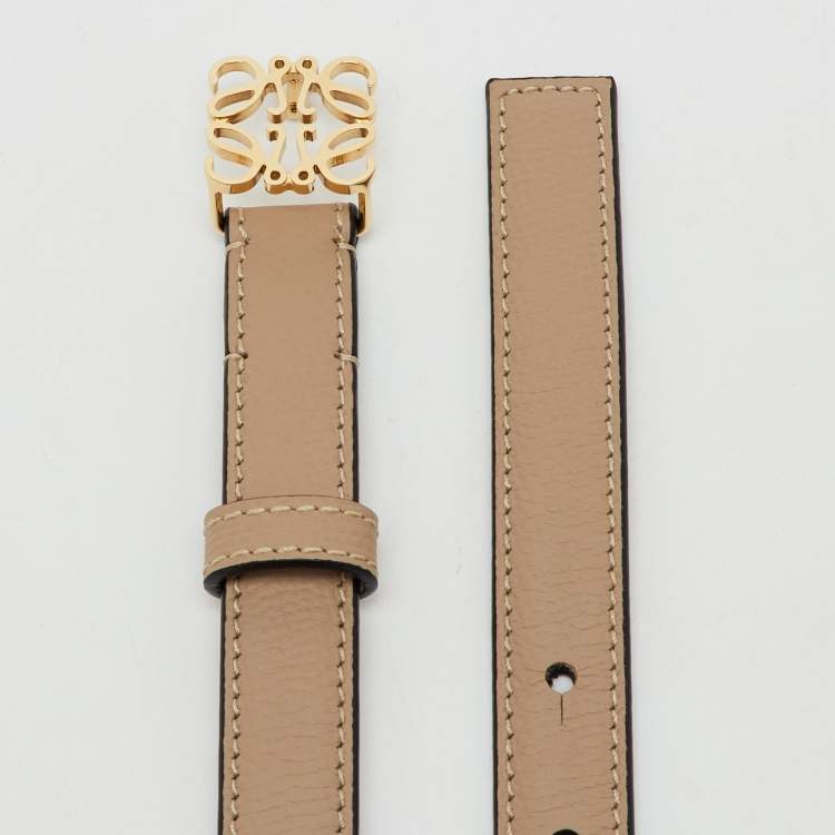 Pre Owned Loewe Beige/Tan Leather Anagram Slim Buckle Belt 70CM