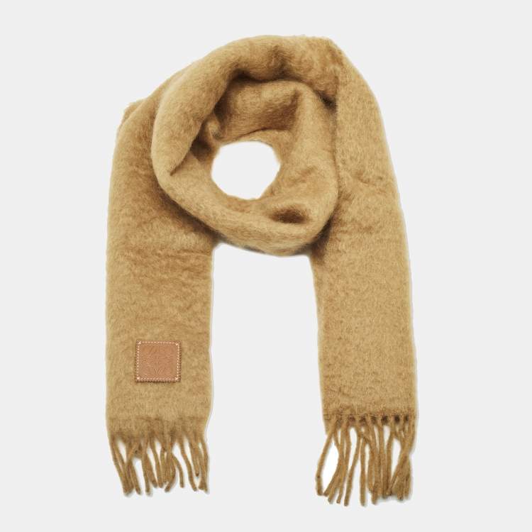 مملوكة مسبقًا Loewe Brown Anagram Patch Mohair Fringed Scarf 