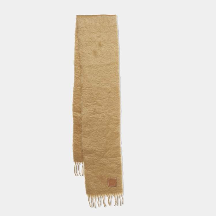 مملوكة مسبقًا Loewe Brown Anagram Patch Mohair Fringed Scarf 