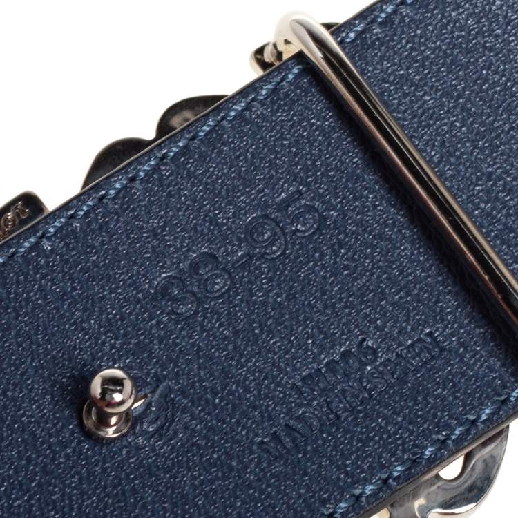 Pre Owned Loewe Black/Blue Leather Anagram Reversible Buckle Belt 95 CM