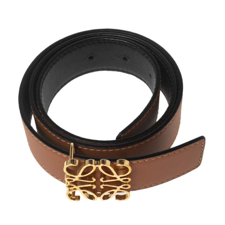 Pre Owned Loewe Tan/Black Leather Anagram Buckle Reversible Belt 75CM