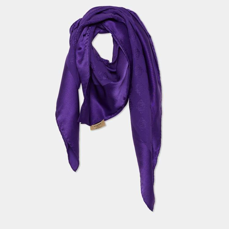 Pre Owned Loewe Purple Anagram Jacquard Silk Scarf