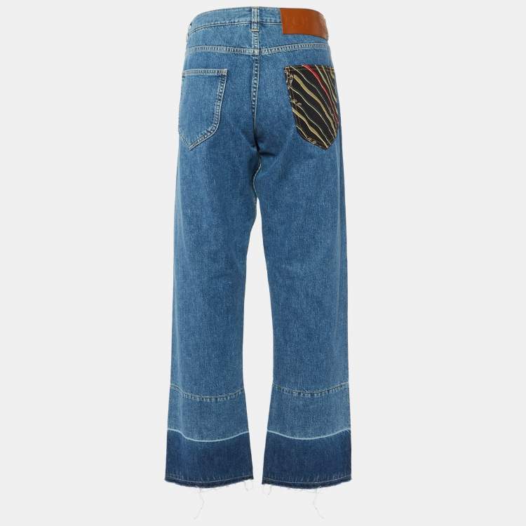 Pre Owned Loewe + Paula's Ibiza Blue Denim Patched Pocket Detail Jeans XL/Waist 35"