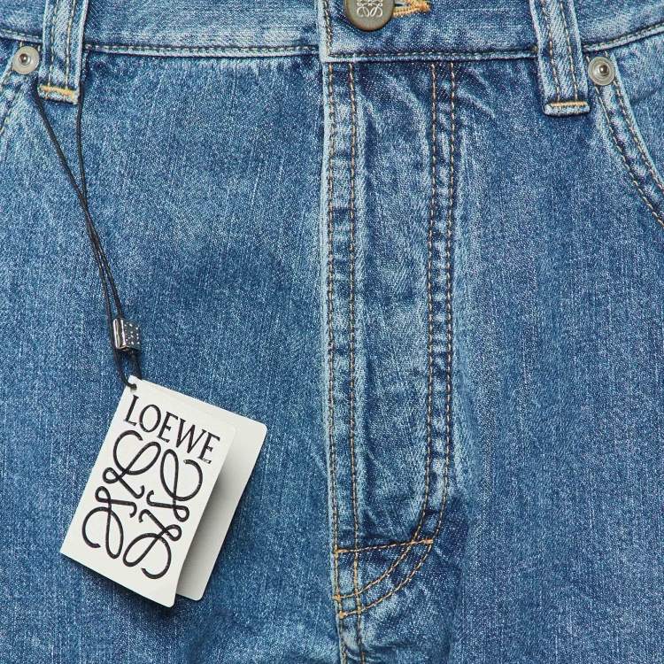 Pre Owned Loewe + Paula's Ibiza Blue Denim Patched Pocket Detail Jeans XL/Waist 35"